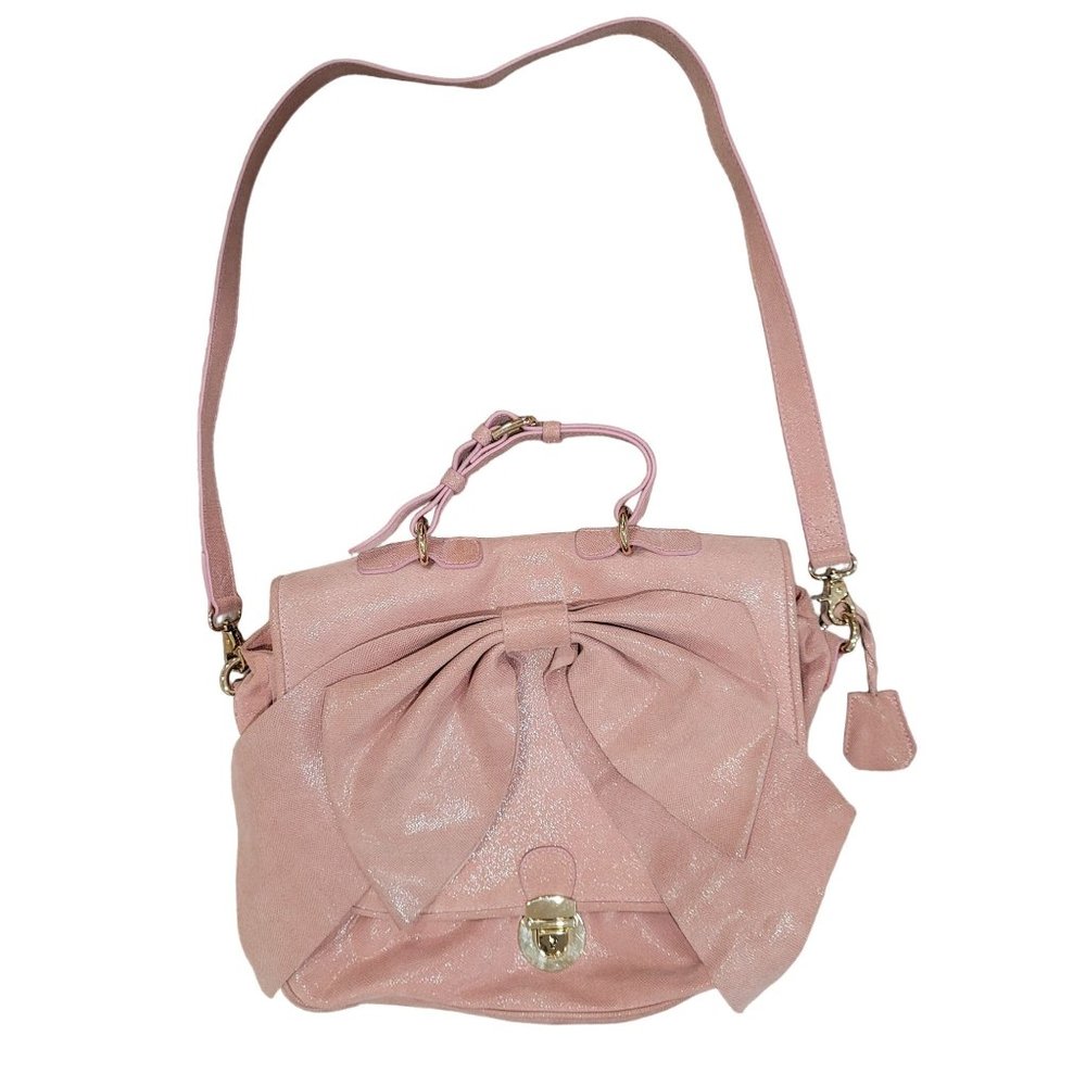 Valentino Red barbie shimmer pink oversize bow purse tote bag size long strap